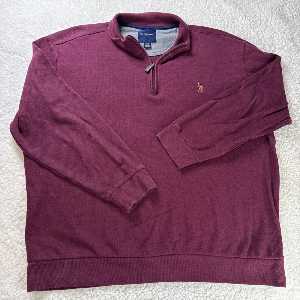 U.S. Polo Assn. Men's Burgundy Quarter-Zip Sweater Size 3XL